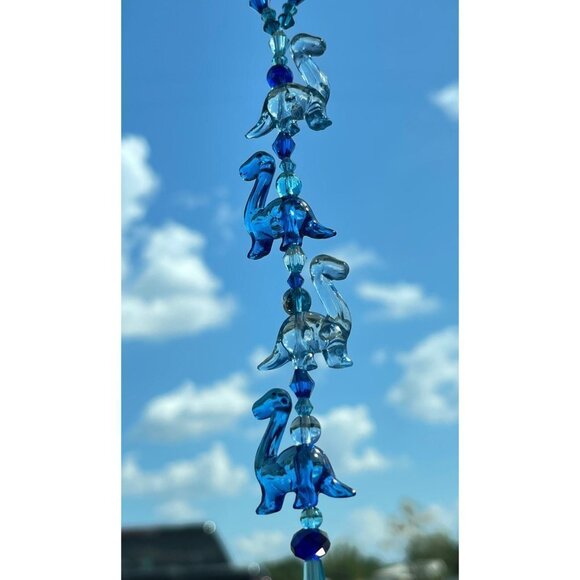 Dinosaur Beaded Suncatcher Rearview Mirror Ornament Blue Crystal Prism Car Charm - Picture 3 of 10